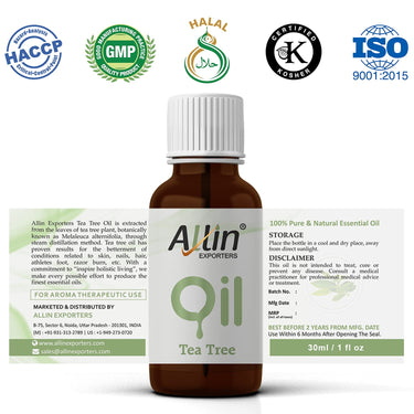 Allin Exporters Tea Tree Essential Oil Undiluted & Pure Aromatherapy Therapeutic Grade for Healthy Skin Hair & Face (30 ML)